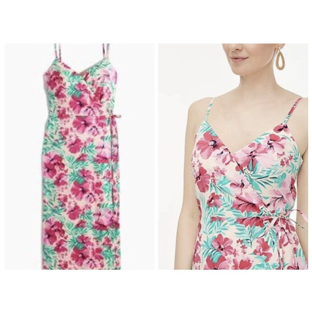 NWT J.Crew •0• Pink Floral Woven Cotton Sleeveless Wrap Dress #AO365